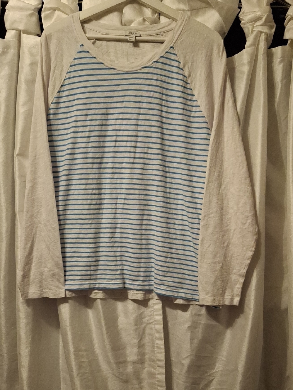 J. Crew White Tee with Blue Stripes